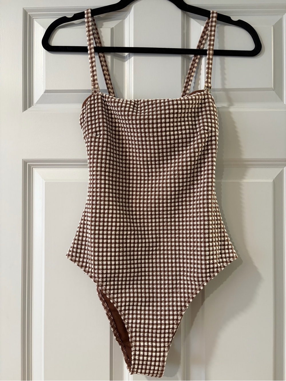 Abercrombie Brown and Cream Gingham One Piece Swimsuit